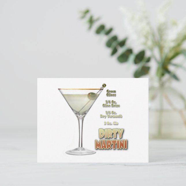 Dirty Martini Cocktail Recipe Art   Postcard (Standing Front)