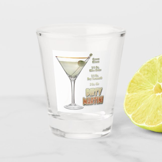 Dirty Martini Cocktail Recipe Art Shot Glass (Front)
