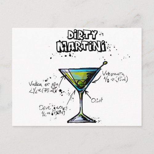 Dirty Martini Cocktail Recipe Postcard