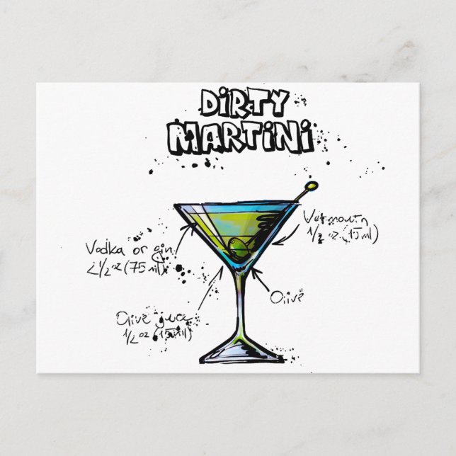 Dirty Martini Cocktail Recipe Postcard (Front)