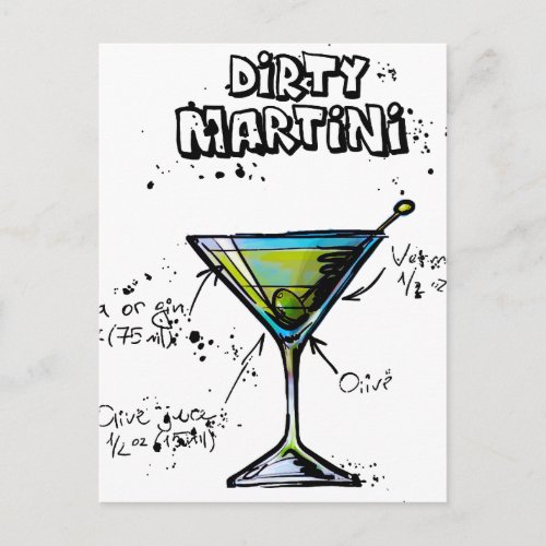 Dirty Martini Cocktail Recipe Postcard