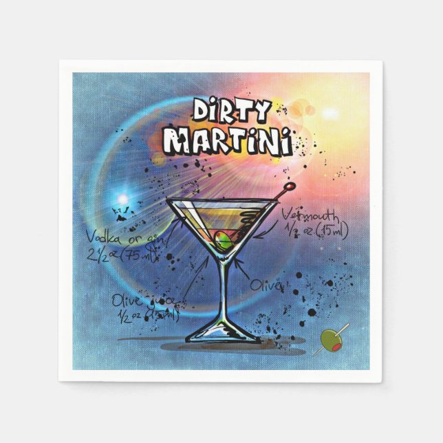 Dirty Martini On Blue Fabric Paper Napkin (Front)