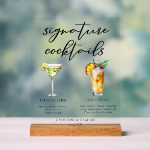Dirty Martini Piña Colada Signature Cocktails Acrylic Sign