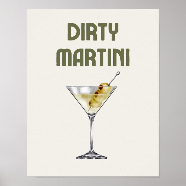 Dirty Martini Retro Sage Green Cocktail Poster (Front)