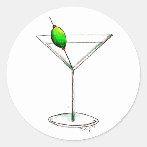 Dirty Martini w Olive Cocktail Glass Mixed Drink Classic Round Sticker