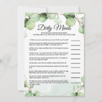 Dirty Minds Bridal Shower Game Cards
