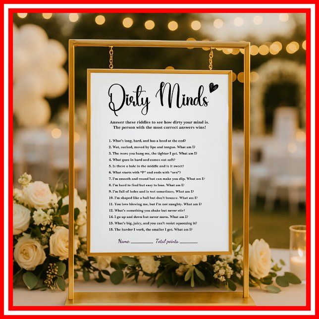 Dirty Minds Bridal Shower Game Humor Funny Adult  (Creator Uploaded)