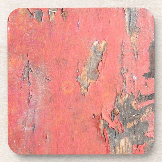 Dirty Peeling Red Paint on Barn Wood Beverage Coaster (Front)