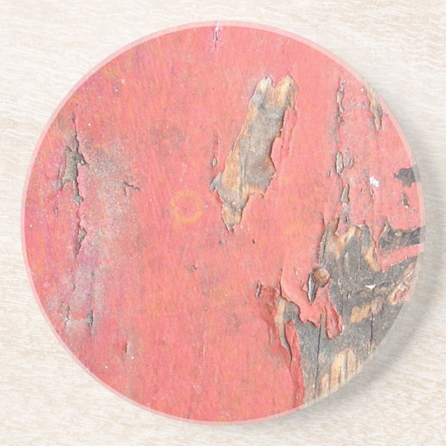 Dirty Peeling Red Paint on Barn Wood Sandstone Coaster (Front)