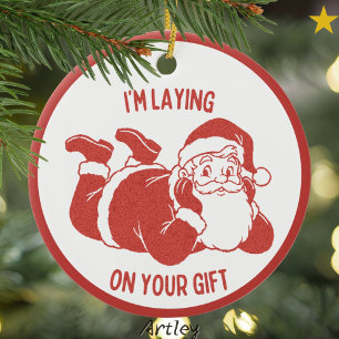 Dirty Retro Style Naughty Santa Christmas  Ceramic Ornament