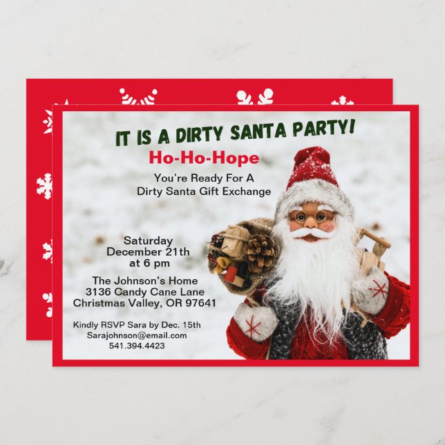Dirty Santa Gift Exchange and Snowflakes Invitation (Front/Back)