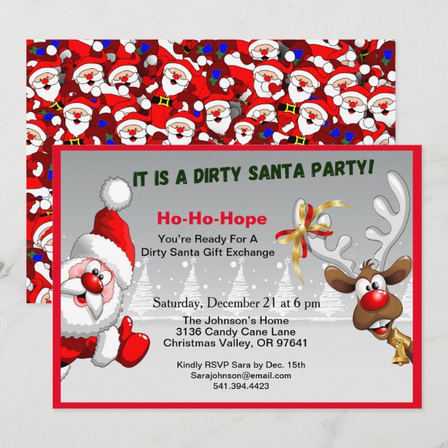 Dirty Santa Ready for Gift Exchange Santa Invitation (Front/Back)