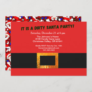 Dirty Santa Red Suit Party and Santa Pattern Invitation