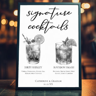 Dirty Shirley Bourbon Smash Black White Cocktails Poster