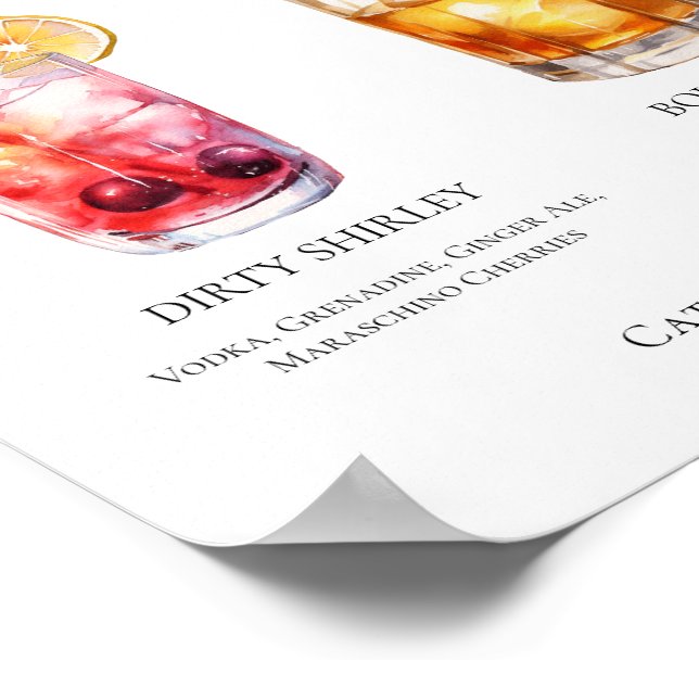 Dirty Shirley Bourbon Smash Signature Drinks Menu Poster