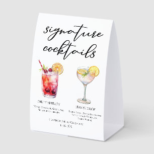 Dirty Shirley Lemon Drop Signature Cocktails Menu Paper Table Tent