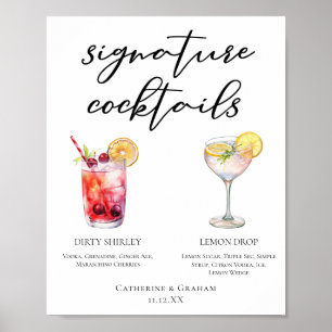 Dirty Shirley Lemon Drop Signature Cocktails Menu Poster