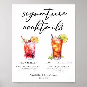 Dirty Shirley Long Island Signature Cocktails Menu Poster