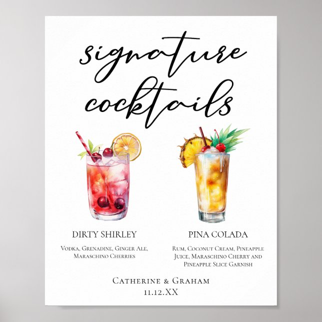 Dirty Shirley Piña Colada Signature Cocktails Menu Poster (Front)