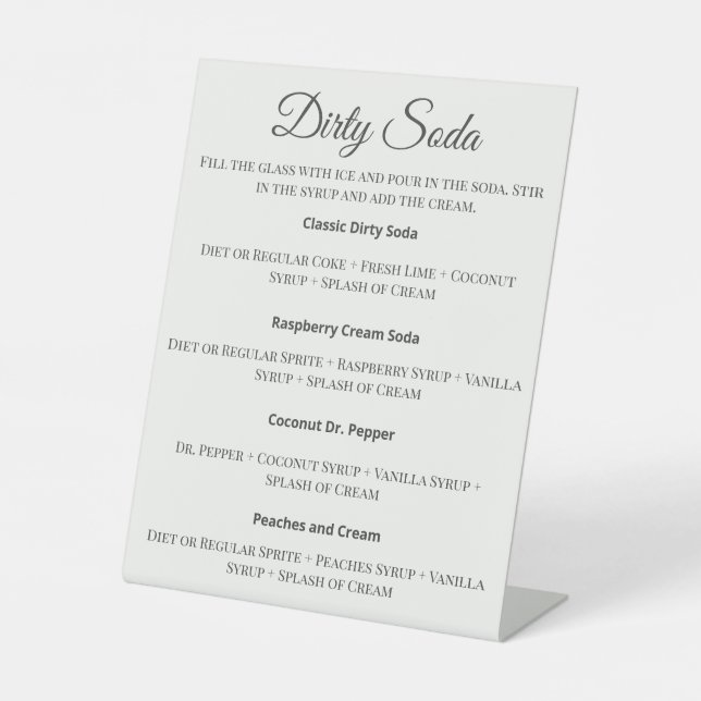 Dirty Soda Bar Sign with Recipes for Wedding (Front)