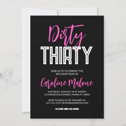Dirty Thirty 30th Birthday Invitation 