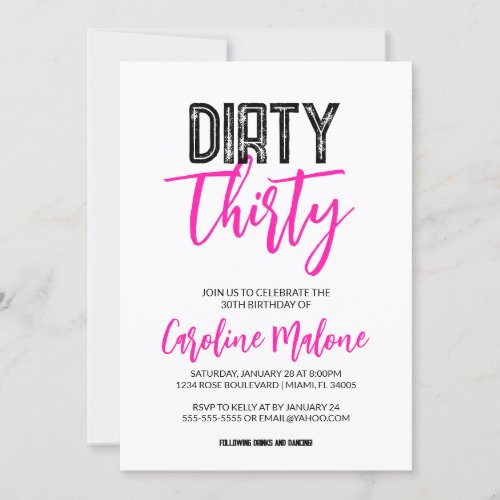 Dirty Thirty 30th Birthday Invitation 