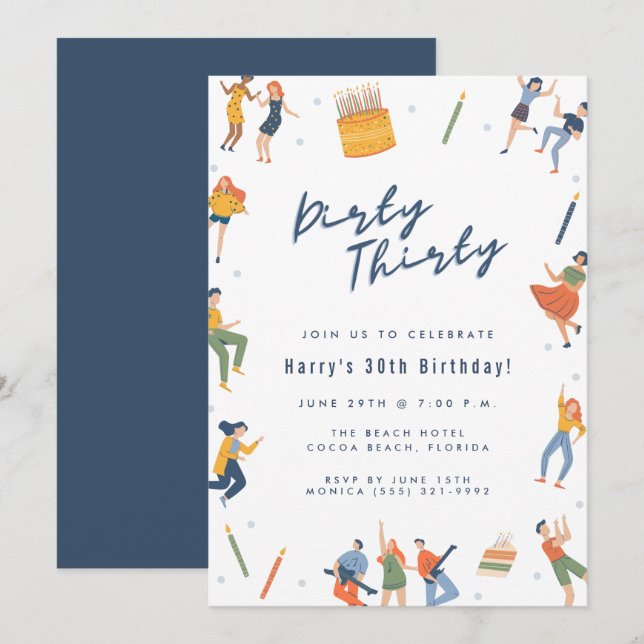 Dirty Thirty 30th Birthday Party  Invitation (Front/Back)
