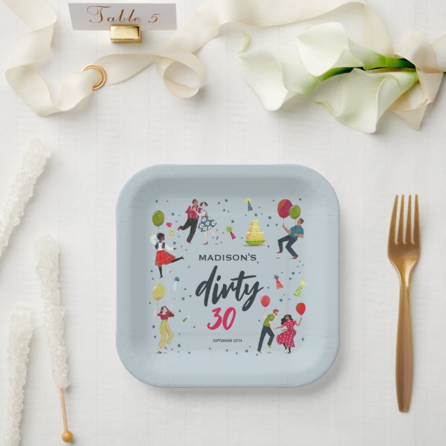 Dirty Thirty 30th Birthday Party Invitation Paper Plates (Wedding)