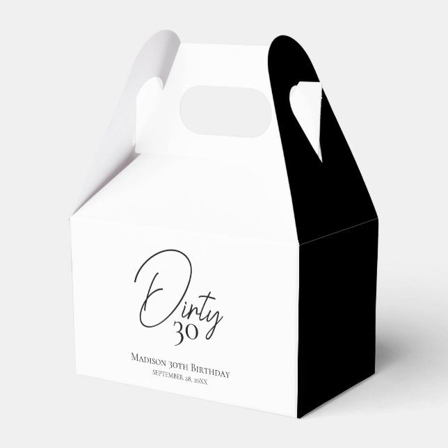 Dirty Thirty 30th Black & White Birthday Favor Boxes (Front Side)