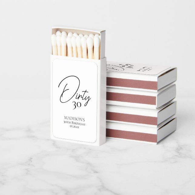 Dirty Thirty 30th Black & White Birthday Matchboxes (Stacked)