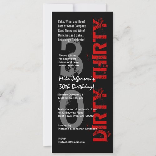 DIRTY THIRTY Birthday Black White Red Tall Announcement