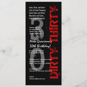 DIRTY THIRTY Birthday Black White Red Tall Invitation
