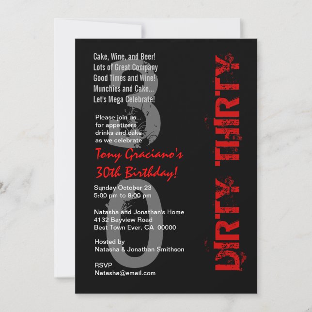 Dirty Thirty Birthday Black White Red Template (Front)