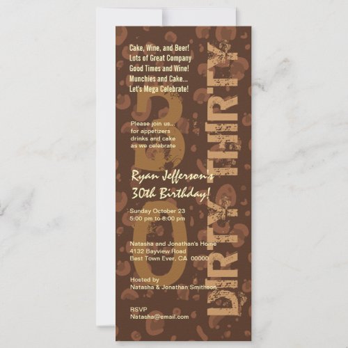 DIRTY THIRTY Birthday Chocolate Coffee Tall Invitation