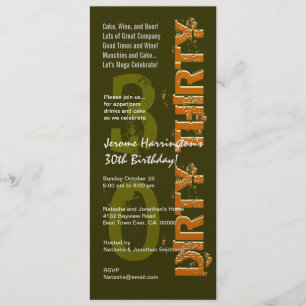 DIRTY THIRTY Birthday Khaki and Gold Invitation