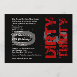Dirty Thirty Birthday Party Black Red Metallic Invitation