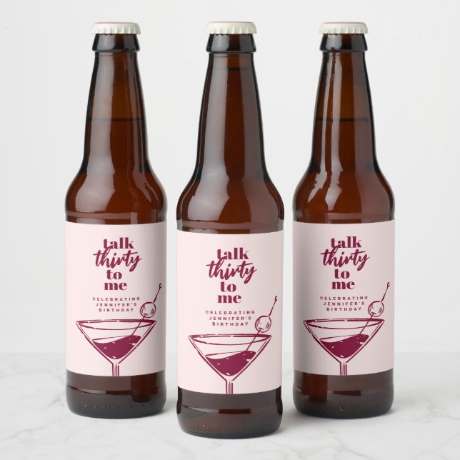 Dirty Thirty Burgundy Martini 30th Birthday Beer Bottle Label (Bottles)
