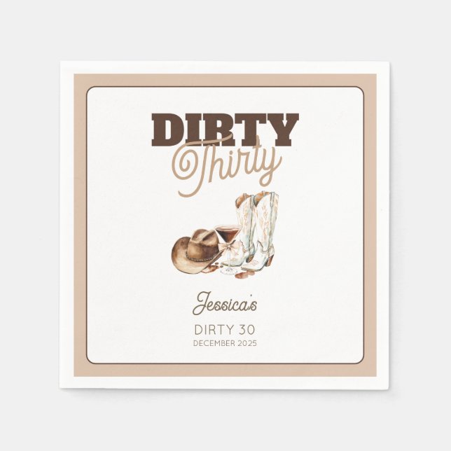 Dirty Thirty Cocktail Western 30th Birthday Party Napkins (Front)