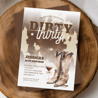 Dirty Thirty Cowgirl Western 30th Birthday Party Invitation