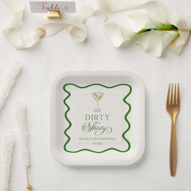 Dirty Thirty Dirty Martini Birthday Party Paper Plates (Wedding)