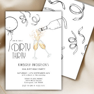 Dirty Thirty Hand Draw Champagne 30th Birthday  Invitation