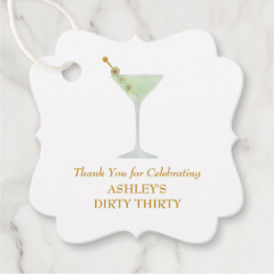 Dirty Thirty Martini Cocktail, 30th Birthday Party Favor Tags
