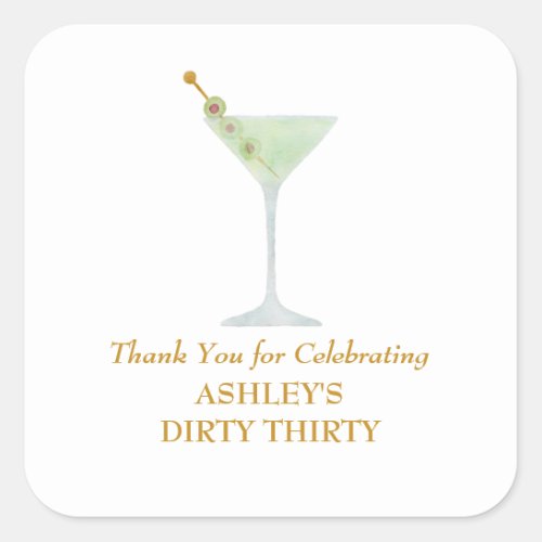 Dirty Thirty Martini Cocktail 30th Birthday Party Square Sticker