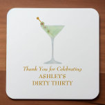 Dirty Thirty Martini Cocktail, 30th Birthday Party Square Sticker<br><div class="desc">This thirtieth birthday party favor tag features a watercolor painting of a martini glass. Customize with your information and change any wording to suit your event.</div>