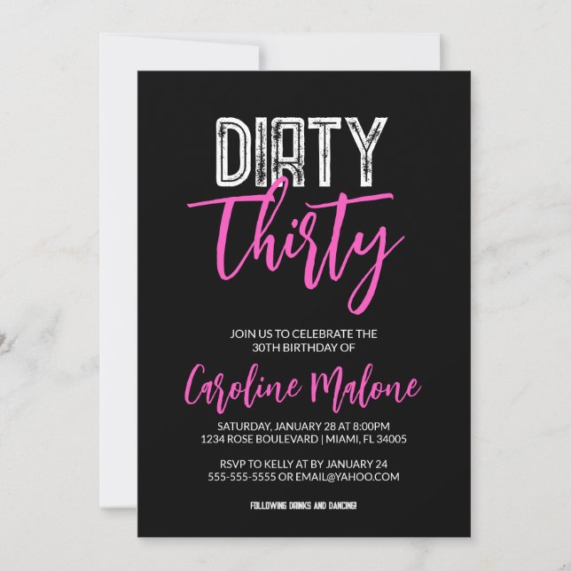 Dirty Thirty Modern 30th Birthday Invitation  (Front)