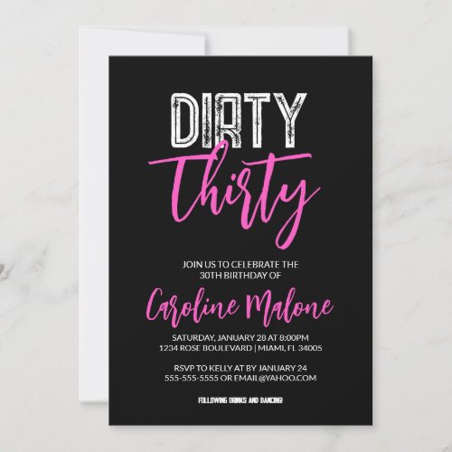 Dirty Thirty Modern 30th Birthday Invitation 