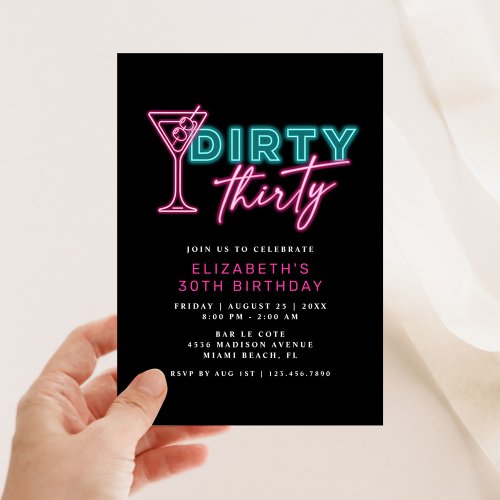 Dirty Thirty Neon Blue  Pink 30TH Birthday Invitation