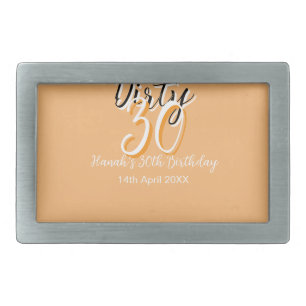 Dirty thirty orange white simple retro birthday ad belt buckle