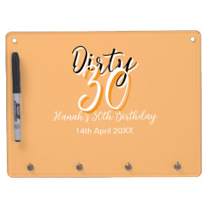 Dirty thirty orange white simple retro birthday ad dry erase board with keychain holder