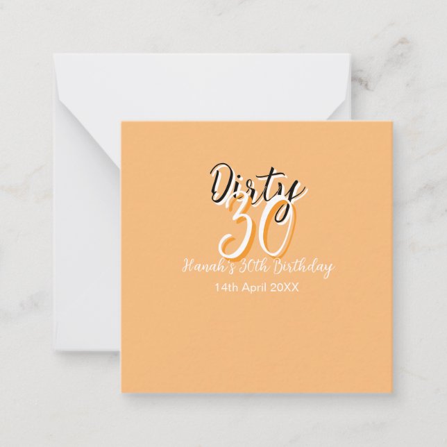 Dirty thirty orange white simple retro birthday ad note card (Front)